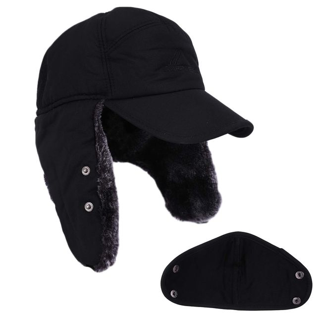 Men Trapper Hat Thermal Faux Fur Lined, Winter Windproof Bomber