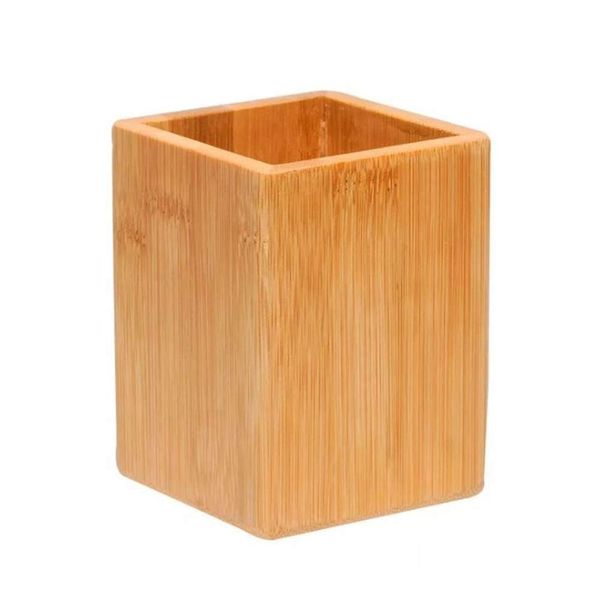 Colrid Bambus Stiftehalter, Holz Stifteköcher, Schreibtisch Organizer, für Office Desk School, das Perfekte Bürozubehör & Geschenk (Quadrat)