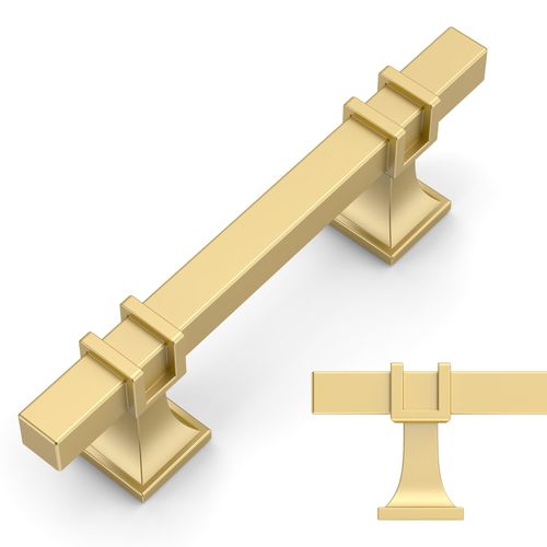 Amerdeco 10 Pack Brushed Gold Cabinet Pulls 3 Inch(76mm) Hole Center Drawer Pulls Cabinet Hardware Kitchen Cabinet Handles for Bathroom Dresser Pulls ZH0067