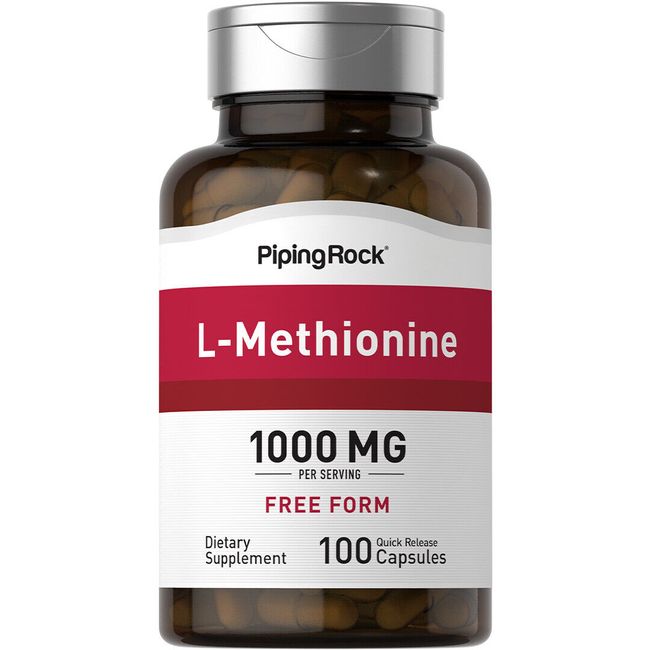 L-Methionine | 1000mg | 100 Capsules | Non-GMO, Gluten Free | by Piping Rock