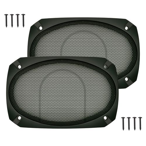 amooma 4x6 inch Speaker Grill Covers, One Piece Design Speaker Subwoofer Guard Protector, ABS Plastic Frame with Metal Mesh, Square, Black - 2Pcs