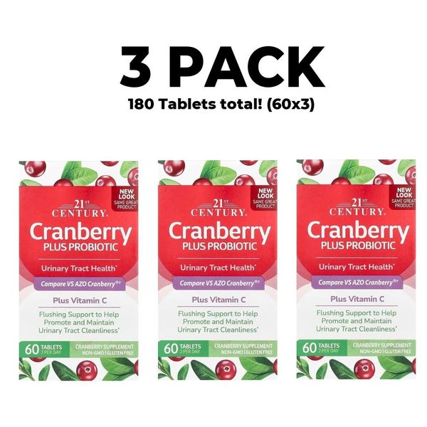 21st Century, Cranberry Plus Probiotic, 3 PACK, 60 Tablets x 3 (180 total!)
