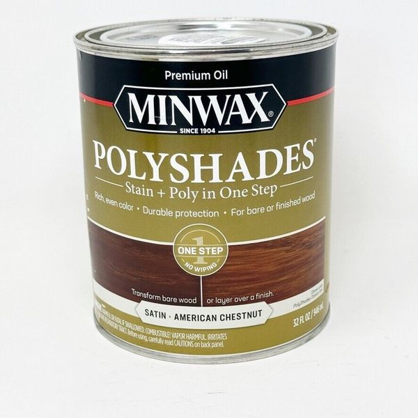 Minwax PolyShades AMERICAN CHESTNUT Satin Wood Stain +Polyurethane Finish 1 qt