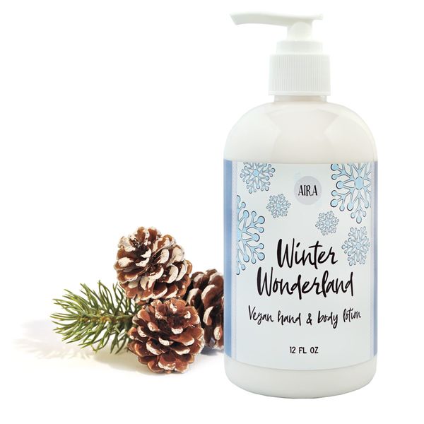 Aira All Natural Moisturizing Hand Lotion, Vegan Hand Lotion for Men and Women, Luxury Skincare for Bathroom, Christmas Gift, Lotion for Sensitive Skin, Winter Wonderland Scent - 12 Ounce Bottle
