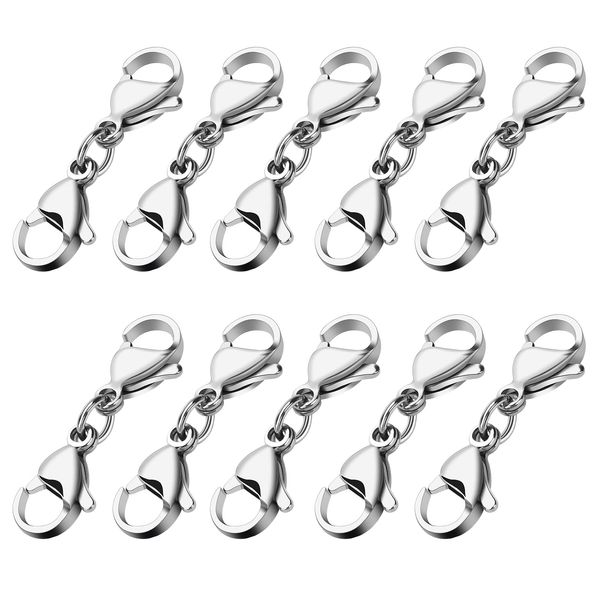 Grevosea 4 Pieces Double Lobster Clasp Extender, Stainless Steel Lobster Claw Clasps Double Claw Connector Bracelet Necklace Extender for DIY Jewelry Making Women and Girls Gifts(Silver)