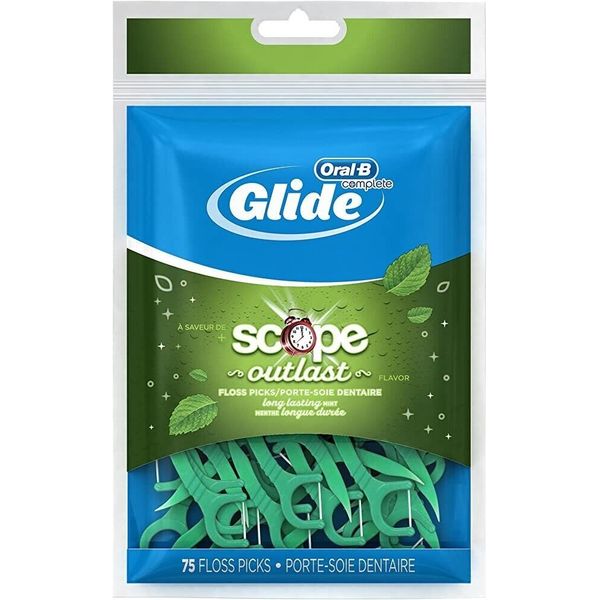 Oral-B Complete Glide, Floss Picks Plus Scope Outlast Mint 75 Pic ONE PACK