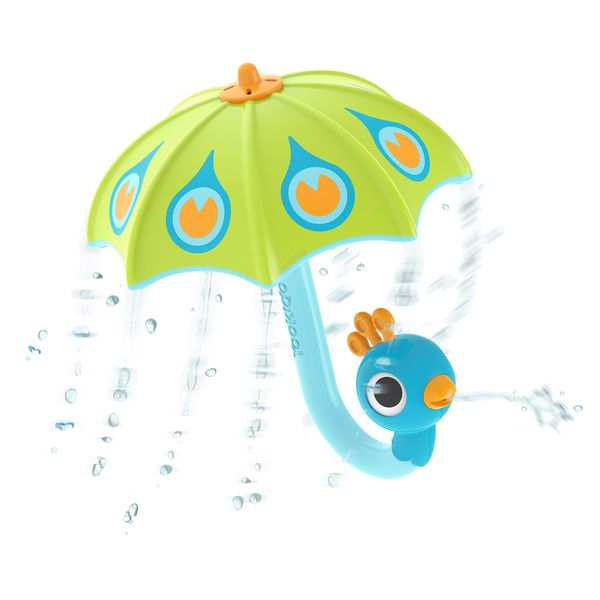 Yookidoo Fill N Rain Bath Toy - Interactive Peacock Umbrella Bathtub Play for Babies & Toddlers - Fun and Educational Water Game with Bubbles and Rainfall Effect for 1-2-Year-Olds (Green)