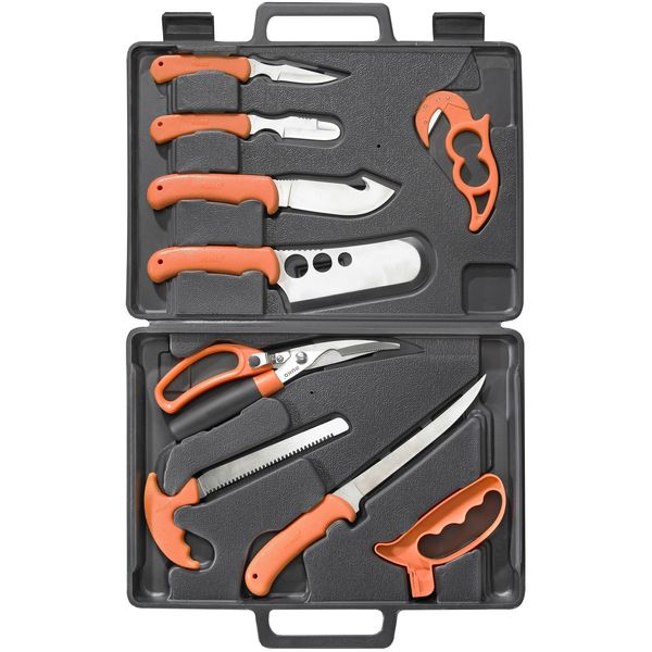 Ruko RUK0131 Wild for Game Processing Set with Orange Handles/Hard Nylon Case & Cutting Board (11 Piece)