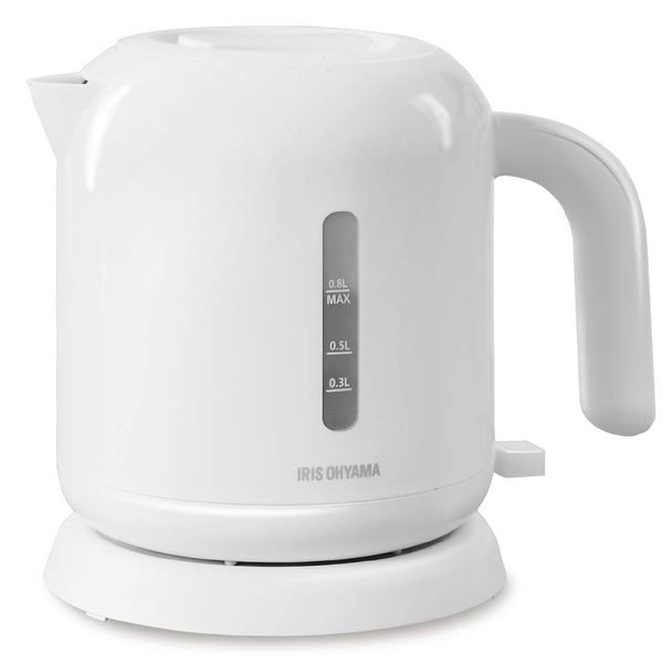 Iris Ohyama IKEB800W Electric Kettle, 28.7 fl oz (800 ml), Easy to Clean, Filter Cleaning/Lid Removable, Odor Repellent, Empty Heating Prevention Function, White