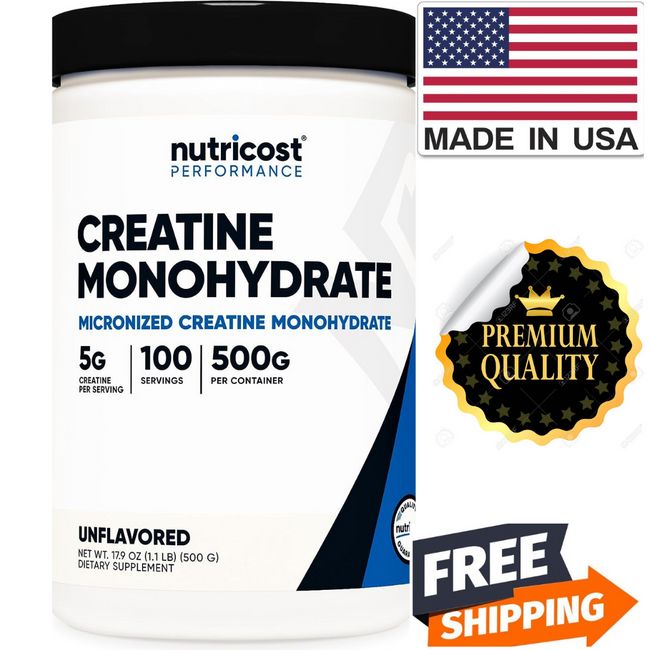 Nutricost Creatine Monohydrate Micronized Powder 500G, 5000mg Per Serv (5g)  - Micronized Creatine Monohydrate, 100 Servings