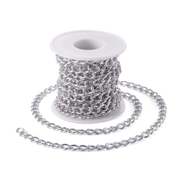 16Feet/roll Aluminum Silver Curb Chains Link 5m Unwelded Twisted Chains 10x6.5mm for Necklace Jewellery Accessories DIY Making