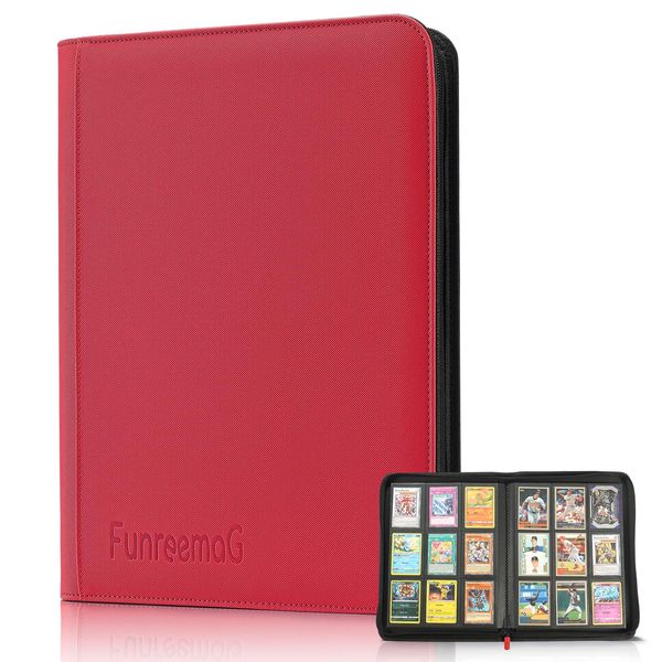 360 Pockets Trading Card Binder Album,Compatible with Card Binder Holder Sleeves,Trading Card Collector Album Fit for Football Sports Cards,Standard Size Cards Protector Pockets Folder(Red)