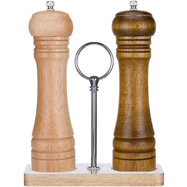 Ain Blau Multi-Purpose Mill, Pepper Mill, Salt Mill, Natural Oak, Solid Wood, Ceramic, 8.7 inches (22 cm) x 2 + Mill Tray