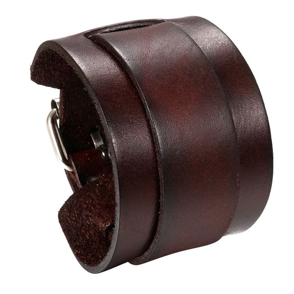 JewelryWe Schmuck Herren Lederarmband, Breit Leder Echtleder Armband Armreif Manschette Armband verstellbaren 6.5-8.5 Zoll Punk Biker Rock, braun