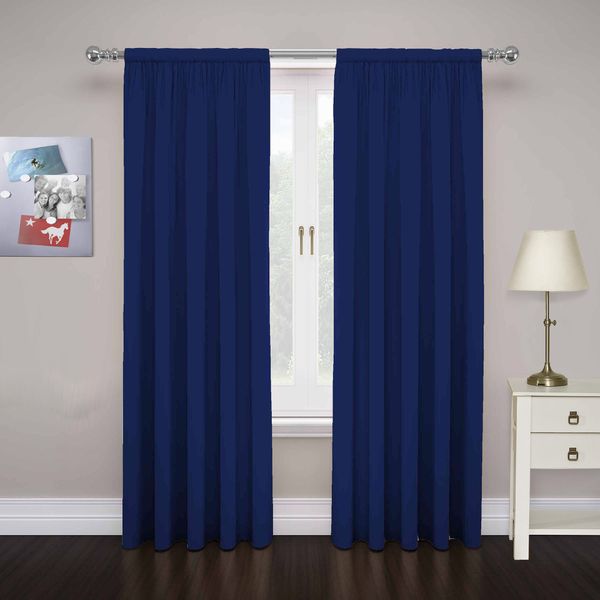 Eclipse Cadenza Microfiber Rod Pocket Panel Pair, Light Filtering Window Curtains, 63 in long x 40 in wide, (2 Panels), Navy