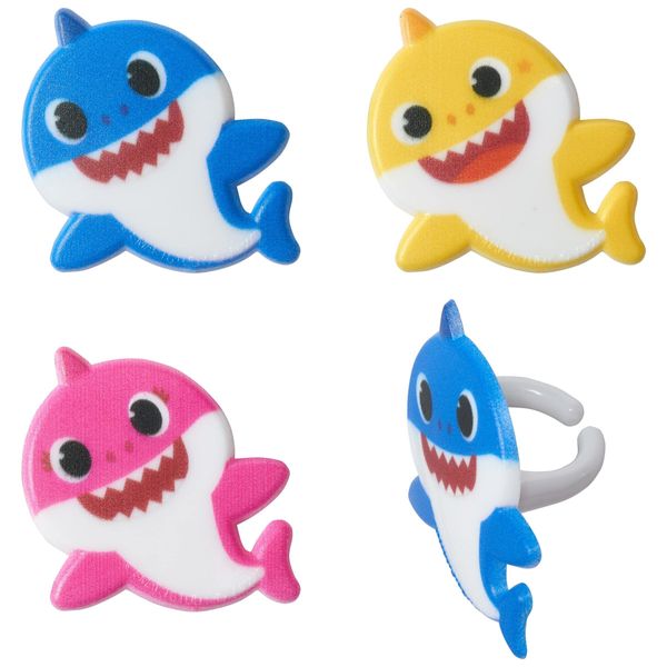 DecoPac Pinkfong Baby Shark 24 Cake Toppers - Blue, Pink, Yellow Cupcake Decorations for Birthday Celebrations