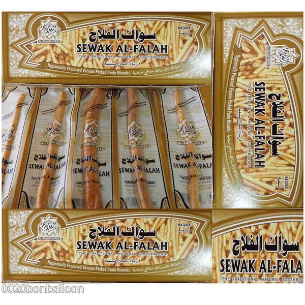 bonballoon 4 Pcs Al Falah Siwak Meswak Miswak Miswak Arak Peelu Al Falah Chewing Stick with Natural Flavor Herbal Toothbrush Vacuum Sealed Breath Freshener (Four Tooth Sticks)