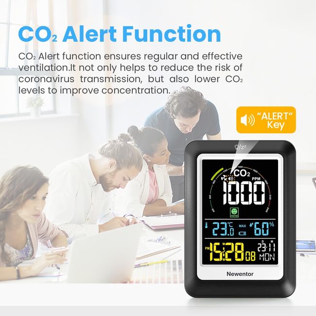 Newentor CO2 Monitor, Indoor Air Quality Meters, Carbon Dioxide Detector  with Voice Alert, Large Display CO2 Tester, Temperature Humidity Sensor