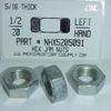 1/2-20 Left Hand Thread Hex Jam Nuts Steel Zinc Plated (10)