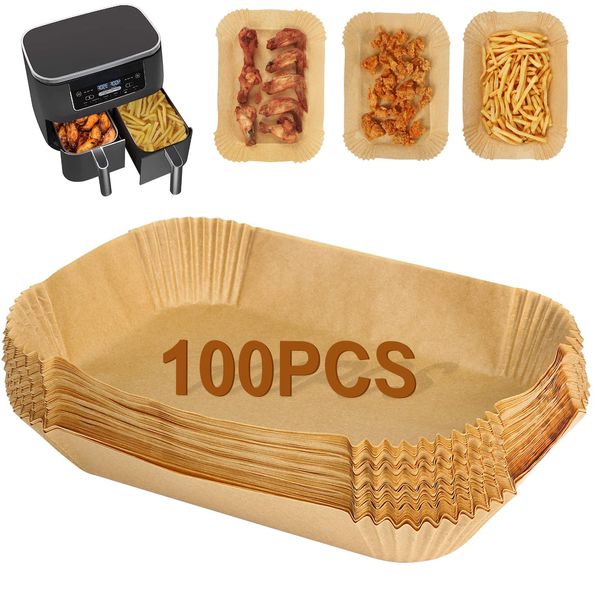 YQL Air Fryer Liners Disposable for Ninja/Tower Dual/Instant Vortex, 100PCS Airfryer Parchment Paper Liners Air Fryer Accessories Compatible with Ninja AF300UK, AF400UK, SL400UK Double Stack Air Fryer