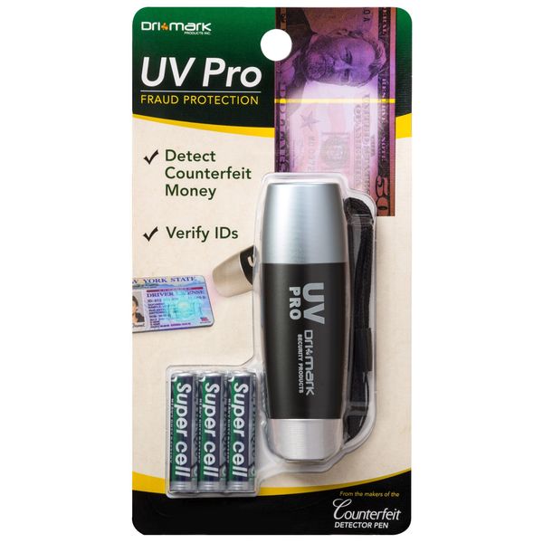 Dri Mark UV Pro Proprietary UV Flashlight Document Fraud & International Counterfeit Money Detection - Detects Pet Urine, Stains & Cleanliness - Loss & Fraud Protection - Batteries Included