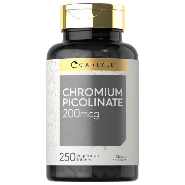 Chromium Picolinate 200 mcg | 250 Tablets | Vegetarian, Non-GMO | by Carlyle