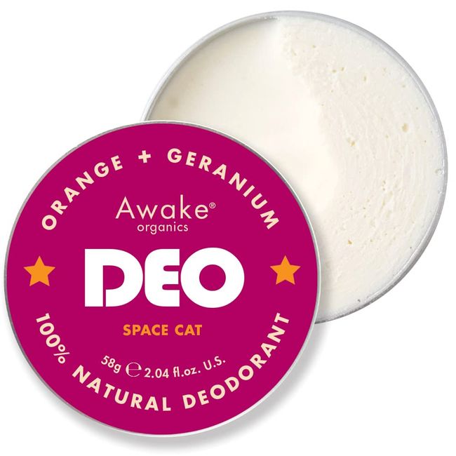 Awake Organics DEO - Natural Plastic Free Deodorant Balm - Space Cat - Orange & Geranium - Aluminium Free - Bicarb Free - Vegan - Made in England - 58g