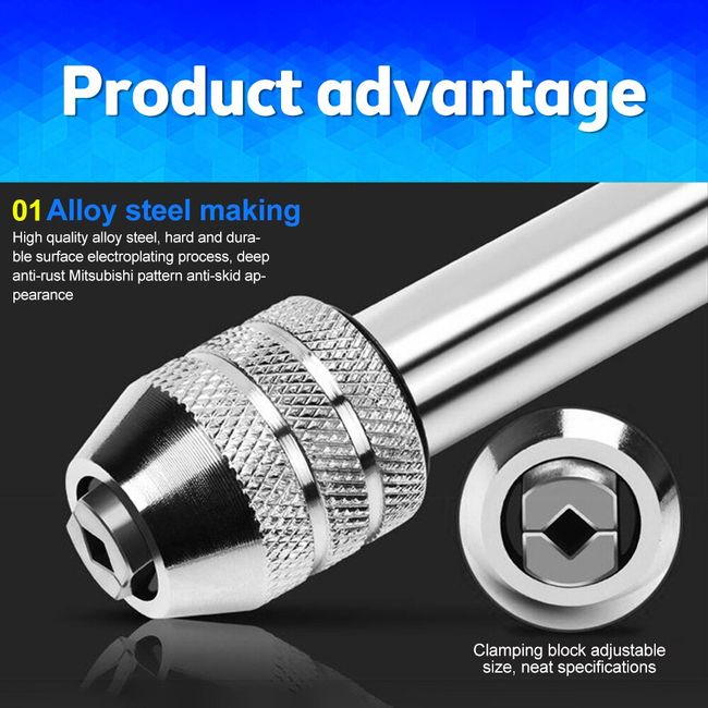 Adjustable Silver T-Handle Ratchet Tap Holder Wrench T-shaped Tap