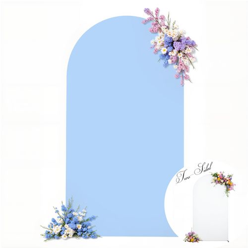 7.2FT Wedding Arch Backdrop Cover, Stretchy Arch Covers Round Top Chiara Backdrop Cover for Wedding Birthday Party Baby Shower Banquet Arch Decor(White+Blue)
