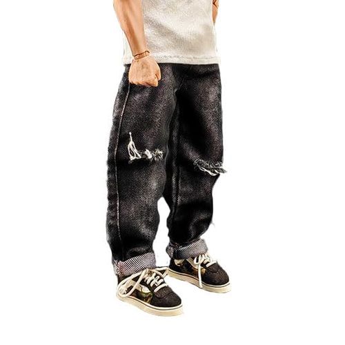 Meetoget 1/6 Scale Male Figure Doll denim ripped jeans pants Clothes for 12 inch Action Figure PM104US,ripped black
