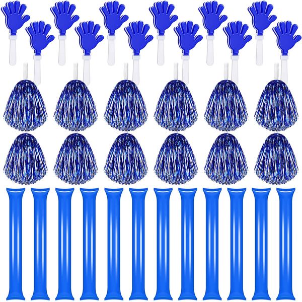 Sosation 36 Pcs Cheerleading Pom Poms Hand Clappers and Thunder Sticks Cheering Noise Makers for Sporting Events Football Games School Dance Team Spirit Items Party Favors (Blue Silver)…