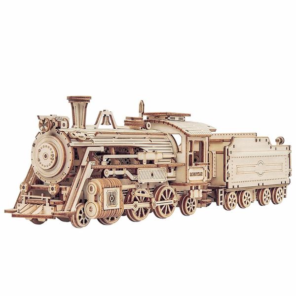 Robotime 3D Puzzle Holz Dampflokomotive, Modellbautze für Erwachsene, Selbstmontage, Mechanische Construktion Handwerk für Kinder, Jugendliche und Erwachsene