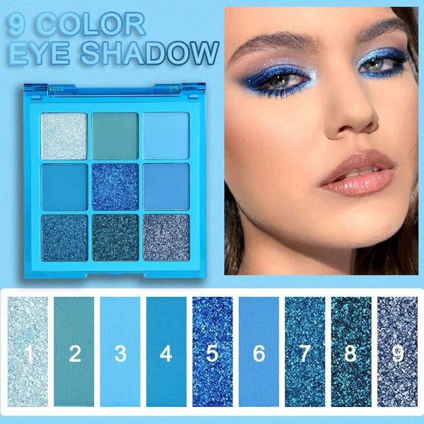 AMY'S DIARY Dark Light Royal Blue Pearl White Glitter Shimmer Eye Shadow Makeup Palette,9 Colors Highly Pigmented Waterproof Matte Glitter Shimmer Daily Party Sparkling Eyeshadow Palett Gift