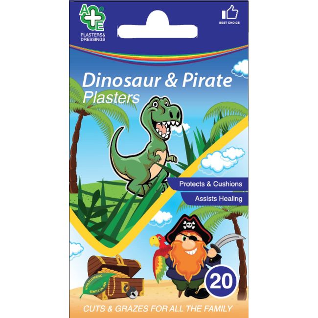 Dinosaur & Pirate Assorted Washproof Plasters 20 Count