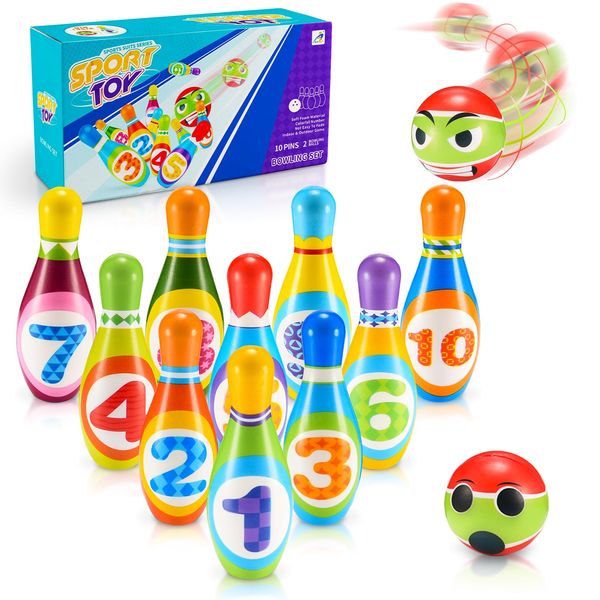 Adeokay 12 Stück Bowling Set, Dosenwerfen Spielzeug ab 2 3 4 5 6 Jahre Kinderspielzeug Kinderspiele Lernspiele Geschenk Montessori Junge Mädchen Outdoor Spiele für Kinder