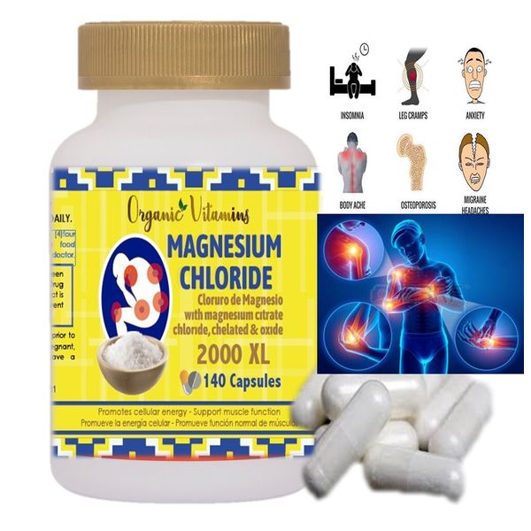 Magnesium Citrate 140 capsules chelated 2000 mg high potency Magnesio