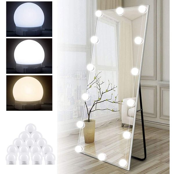 Akynite Mirror Lights 14 Bulbs Hollywood Style with USB Cable, 3 Colour Changing & 10 Brightness, Long Mirror Lights Stick On for Makeup, LED Vanity Lights for Dressing Table (No Mirror & USB Adapter)