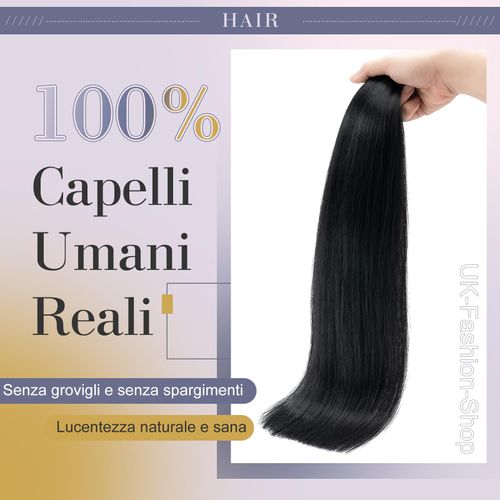 Extension Capelli Veri Biadesivo 20 Fasce 30g 40cm 1 Jet Nero Lunghi Lisci Naturali Umani Tape in Remy Human Hair Extensions Adesive