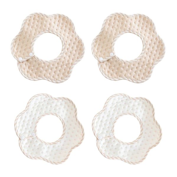 Bib, Bib, Waterproof, Simple Easy to Match Pattern, 100% Organic Cotton, Baby Bib, 360, Boys, Girls, 6-Ply Gauze Set, L, Pack of 4 Waterproof Bies: Beige & Brown