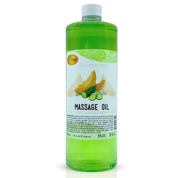 SPA REDI - Massage Oil, Cucumber Melon, 32 Oz - Professional Full Body Massage Therapy, Manicure, Pedicure - Relax Sore Muscles and Repair Dry Skin, Enhanced with High Absorption Oils and Vitamin E