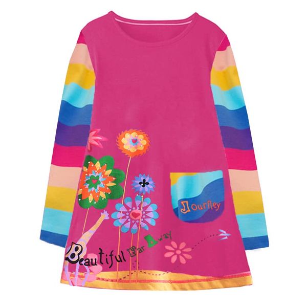 VIKITA Mädchen Baumwolle Langarm Streifen Tiere T-Shirt Kleid EINWEG LH7666 10T