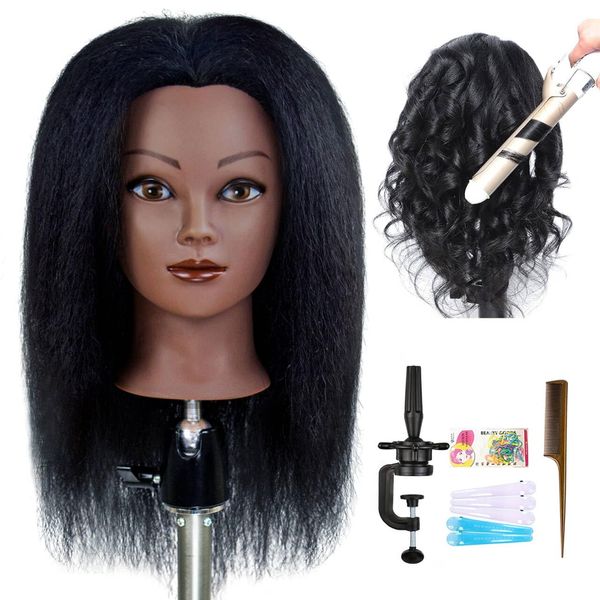 ISHOT Mannequin Head With Real Human Hair for Hairdresser Training, Beauty School Practice, Cosmetology