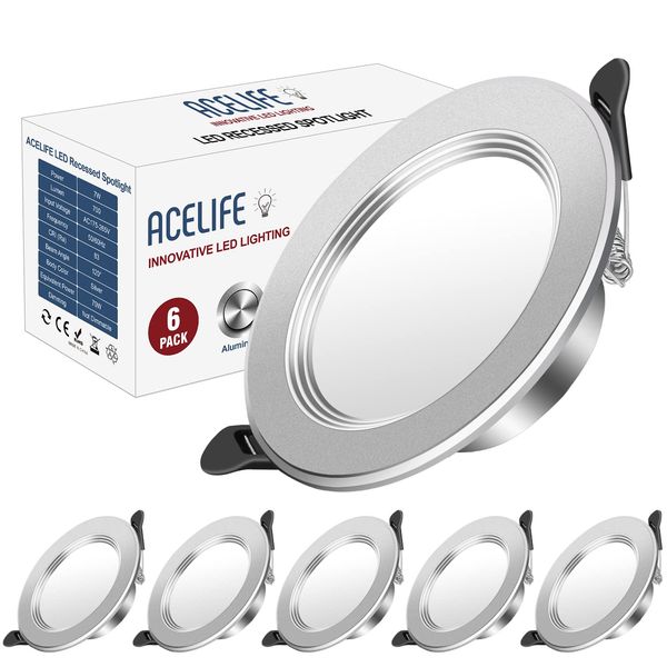 ACELIFE LED Einbaustrahler 230V Flach, 7W 700LM Einbauleuchten Deckenspots Deckenstrahler Warmweiß 3000K, Lochöffnung Ø75-95mm, IP44 LED Spots für Badezimmer Küche, 6er Set