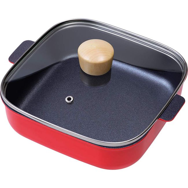 Wahei Freiz RB-1702 Square Tabletop Pot, 7.1 inches (18 cm), For 1 - 2 People, Red, For Up To The Corner