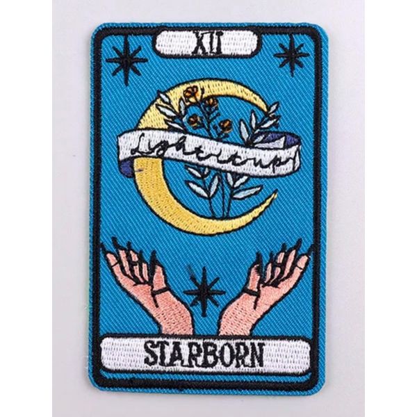 Starborn Star Born Galaxy Universe Night Sky Stars Moon Hands XII Tarot Card Fortune Telling Teller 3.6" Iron On Embroidered Thermoadhesive Patch for Clothing