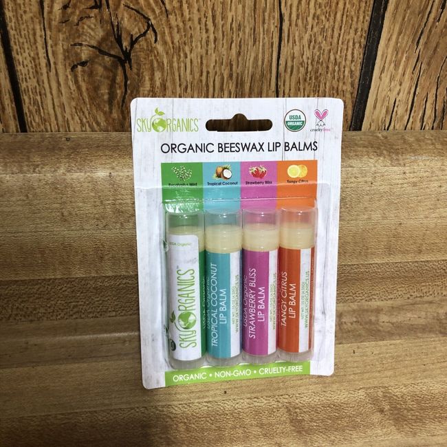 Sky Organics - Organic Beeswax Lip Balms - Assorted Flavors - 4 Pack New