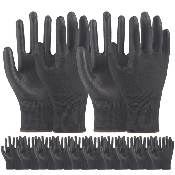 JSBAGGT 12 Pairs Work Gloves, PU Thin Gloves, Bulk Purchase, Light Work Gloves, Precision Equipment, Light Work, Gardening Gloves, Anti-Slip, Abrasion Resistant (Black)