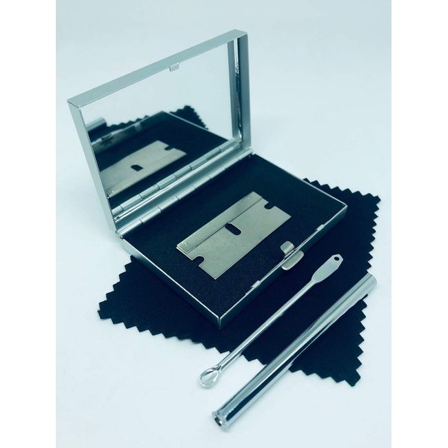 Silver Snuff KIT Box Set, Metal Mirror CASE with Straw and Spoon - UK Seller