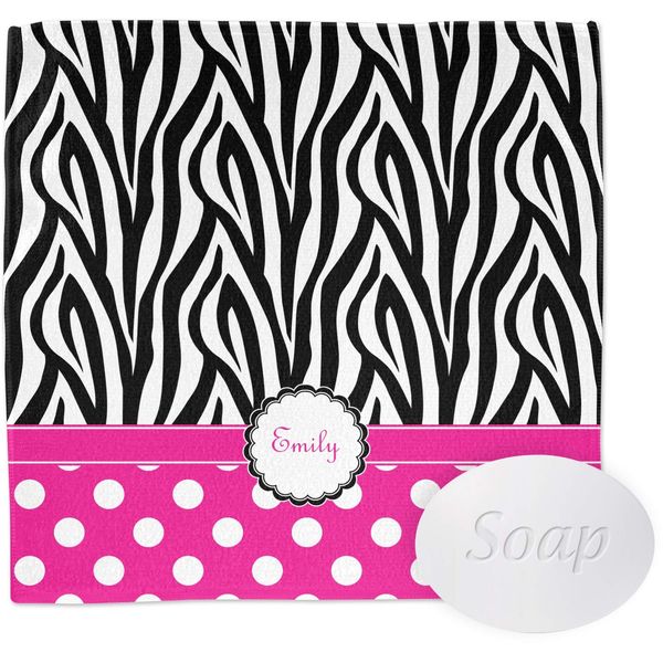 YouCustomizeIt Personalized Zebra Print & Polka Dots Washcloth