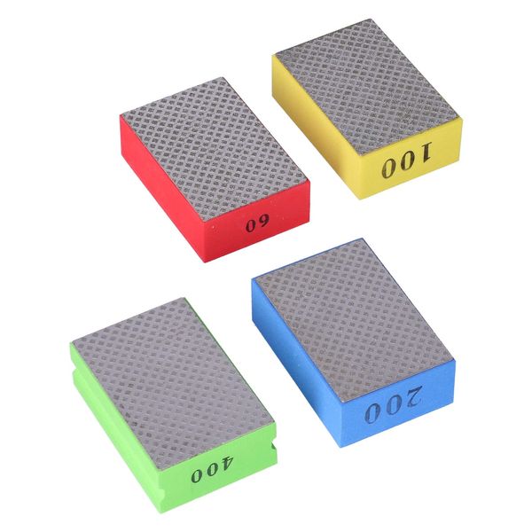 4Pcs Sanding Blocks, Diamond Polishing Pads, Hand Sanding Pads for Sanding Concrete Glass Tiles Stone etc, 60# 100# 200# 400# Grit